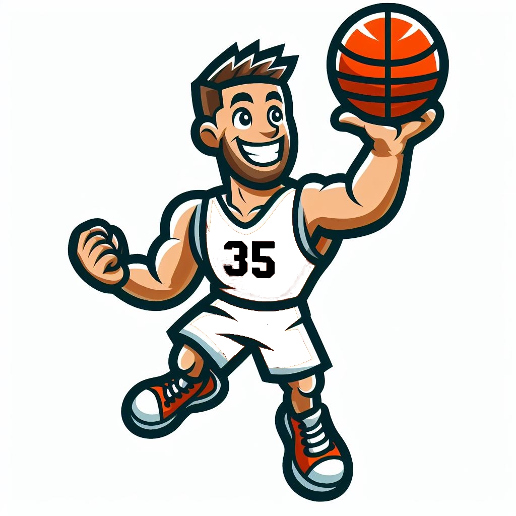 Cartoon Basketball Player White Logo